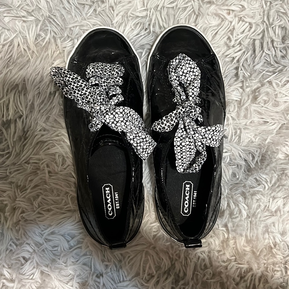 Leather black coach shoes spotted laces